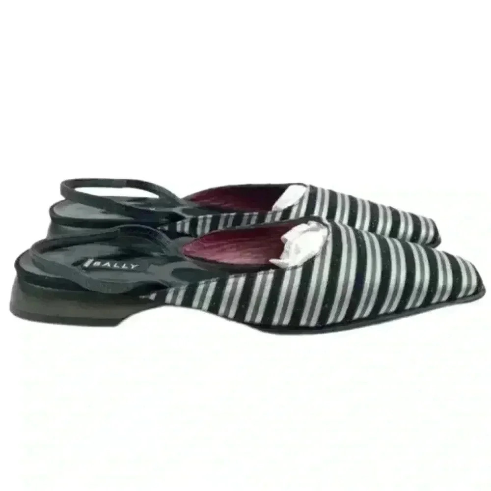 New Bally Flats Sz 7 Black Pewter Metallic Striped